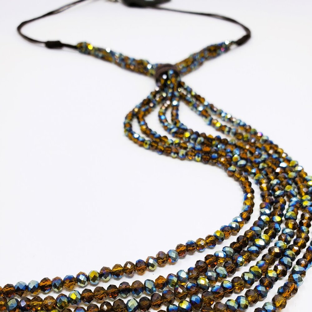 Brown Crystal Beaded Lariat Necklace